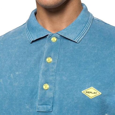REPLAY - DYYED  C0TT0N PIQUET SHORT SLEEVE POLO | LIGHT BLUE